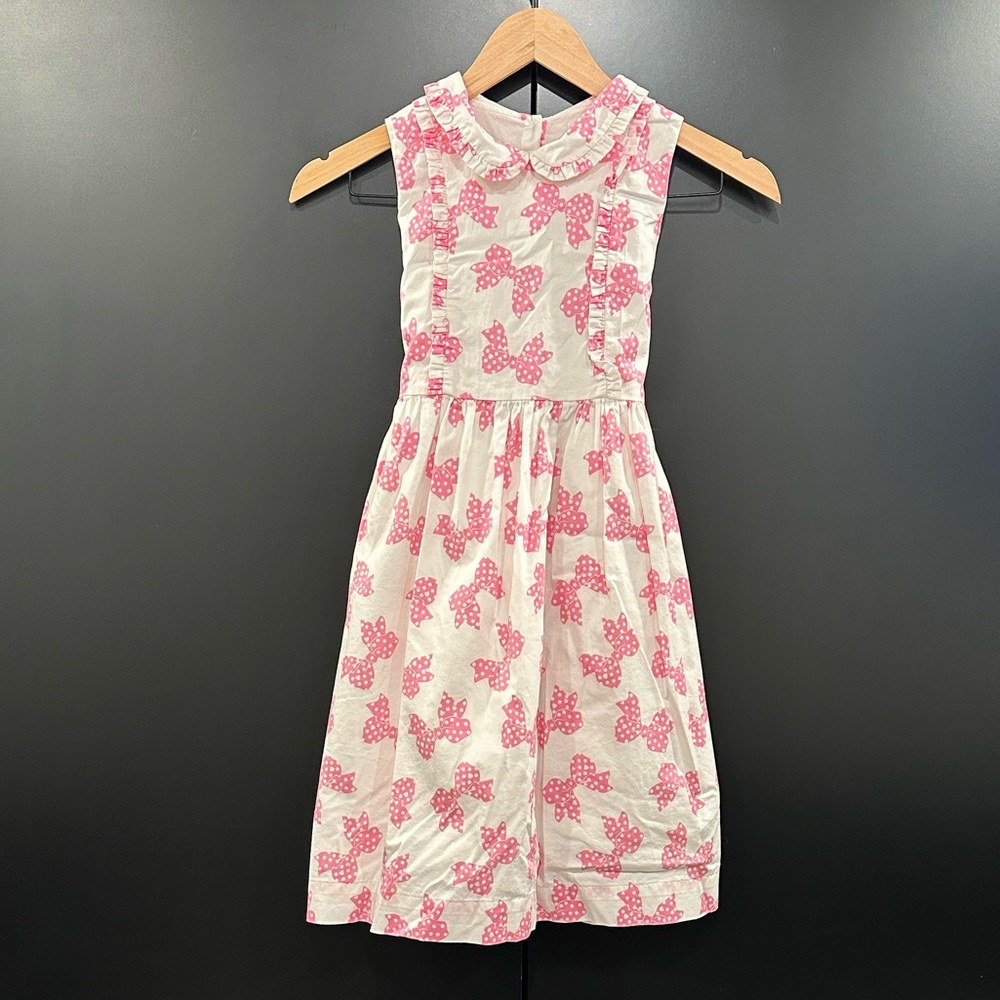 Rachel Riley Pink Bow Patterned Collared Dress with Tie